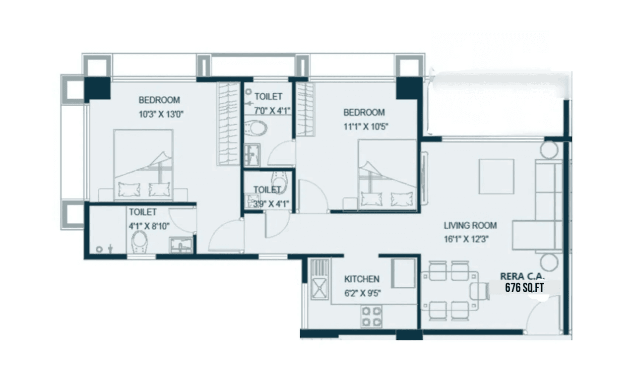 Chaitanya Ganpati Baug Unit plan - 676 sq.ft.