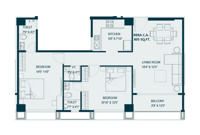 Chaitanya Ganpati Baug Unit plan - 805 sq.ft.
