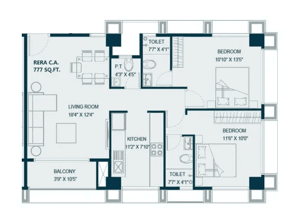 Chaitanya Ganpati Baug Unit plan - 777 sq.ft.