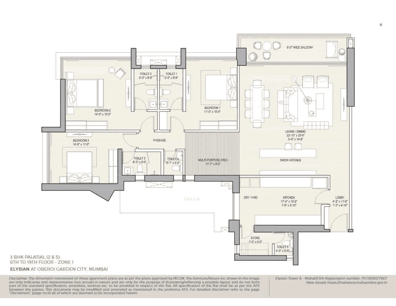 Oberoi Garden City - Elysian Unit plan - 1950 sq.ft.