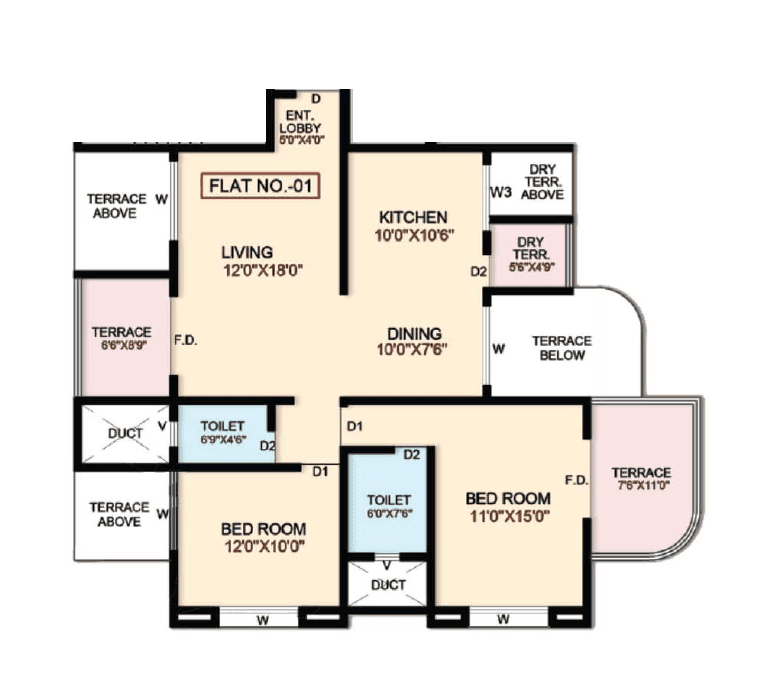 Sai Canary Unit plan - 1033 sq.ft.