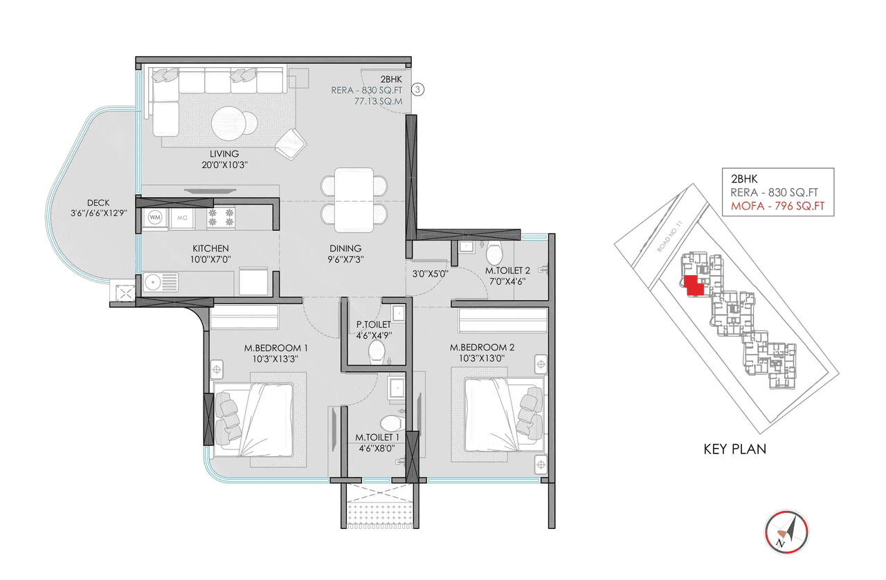 Jet Trinity Tower Unit plan - 830 sq.ft.