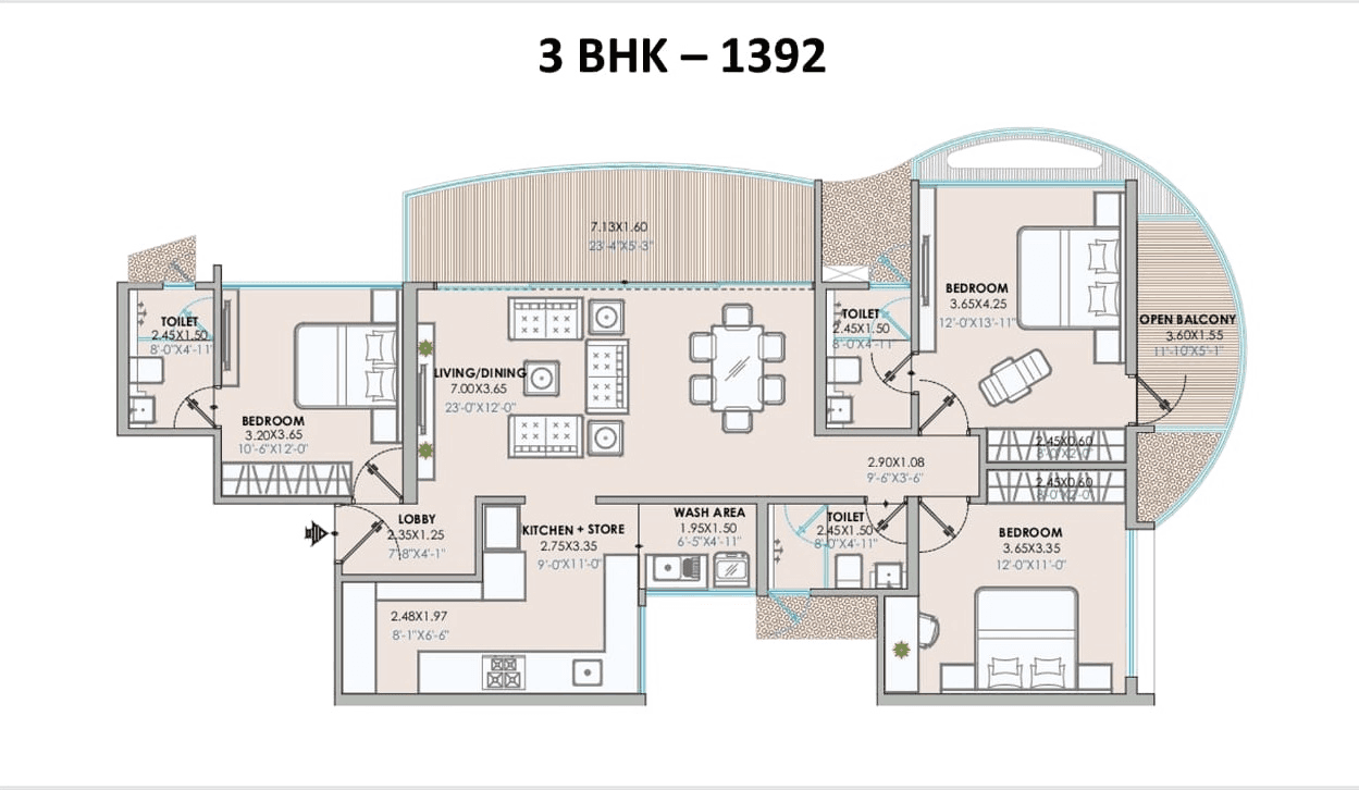 Chandrarang The Embercrest Unit plan - 1392 sq.ft.