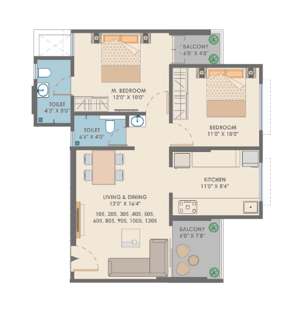 Sai Siddha Leanora Unit plan - 705 sq.ft.