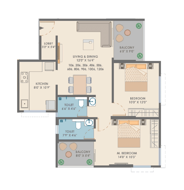 Unit plan - 807 sq.ft.