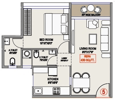 Shreeji Mansion Unit plan - 430 sq.ft.