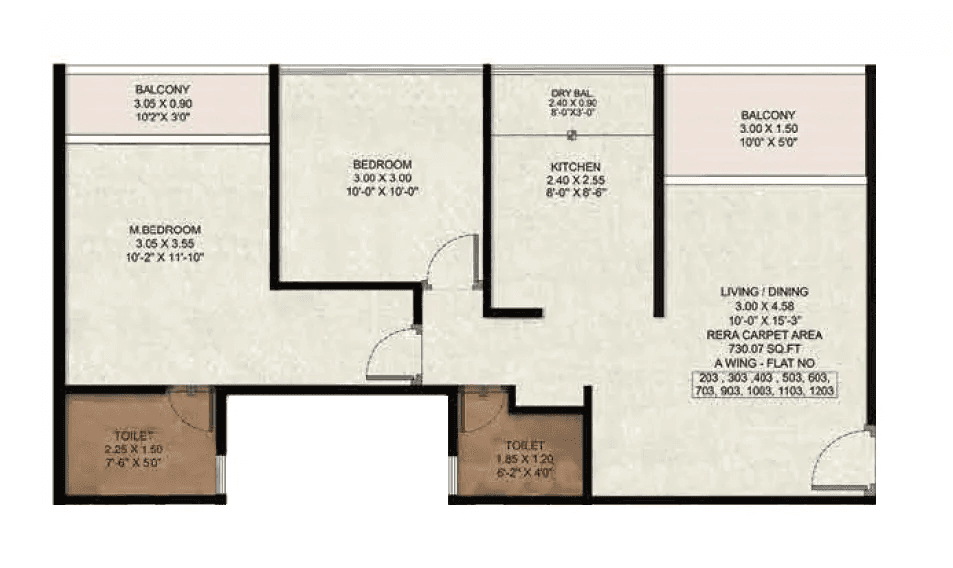 Tulip Infinity Solaria Unit plan - 731 sq.ft.