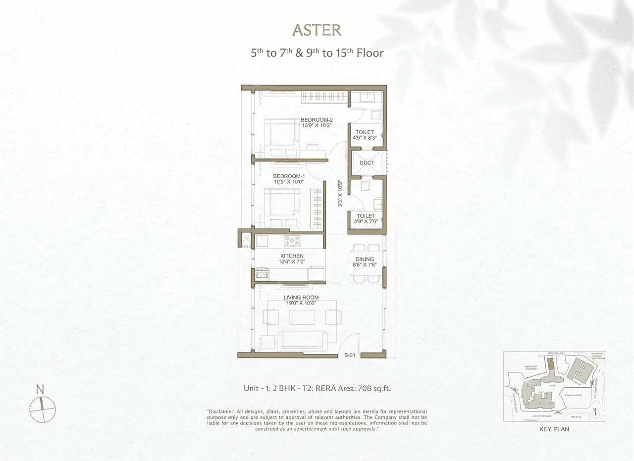 Romell Espalier Unit plan - 708 sq.ft.