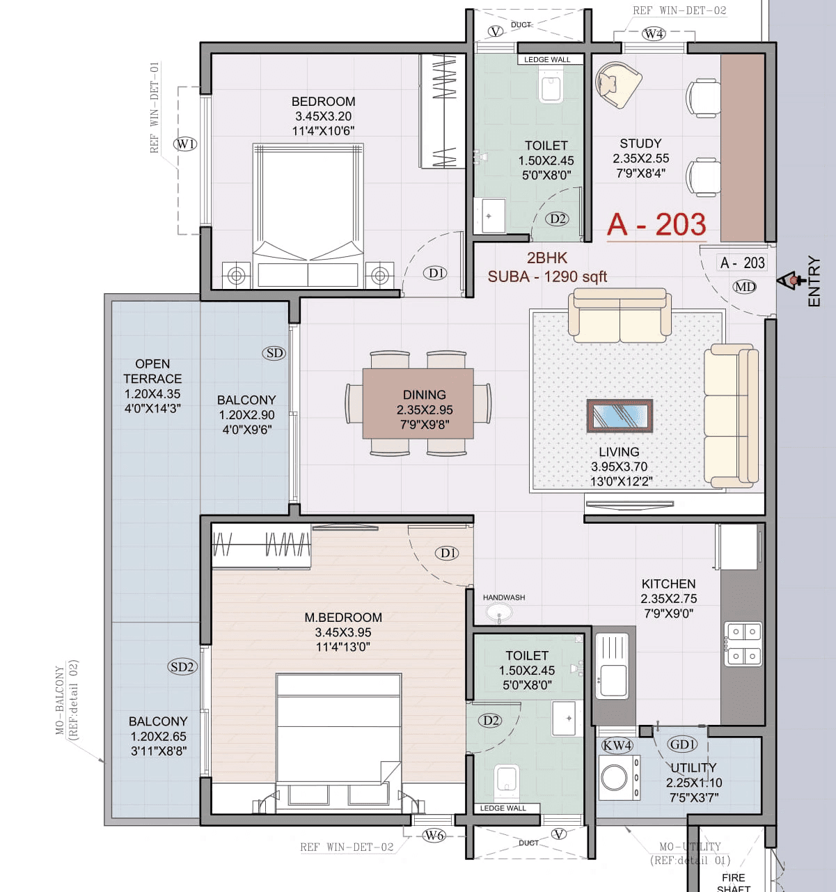 Myhna Orchid Unit plan - 791 sq.ft.