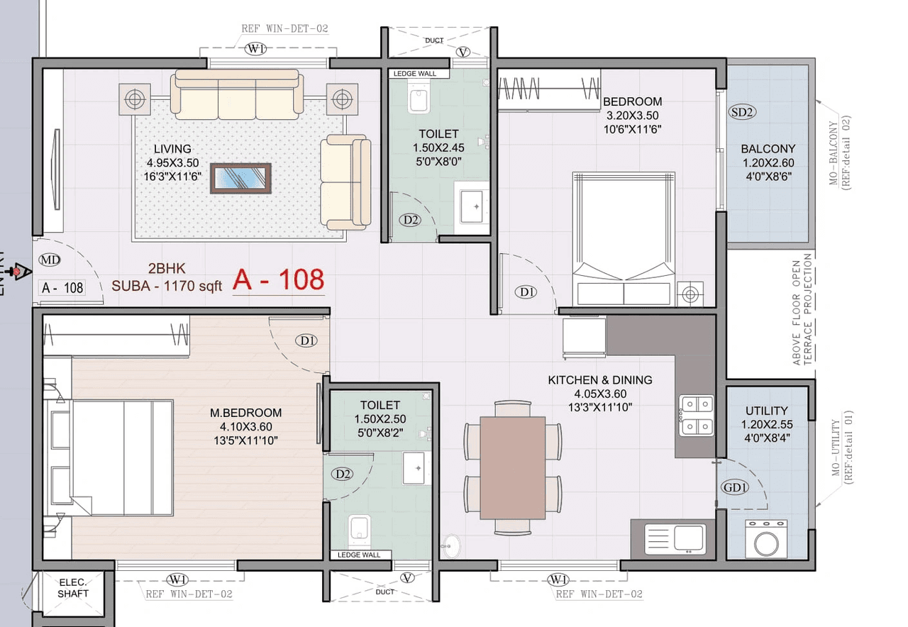 Myhna Orchid Unit plan - 800 sq.ft.
