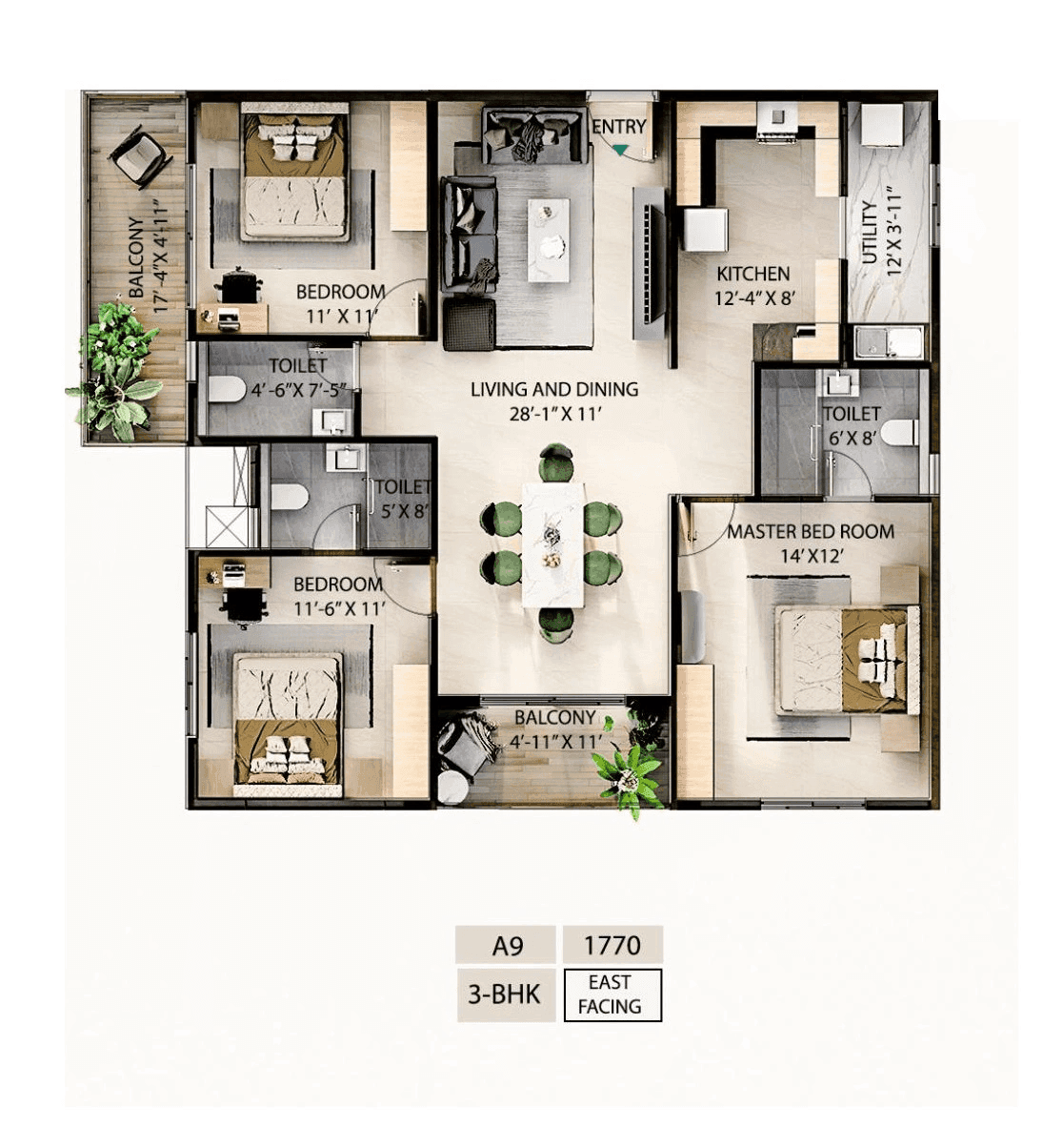 Candeur Novo Gardenia Unit plan - 1204 sq.ft.