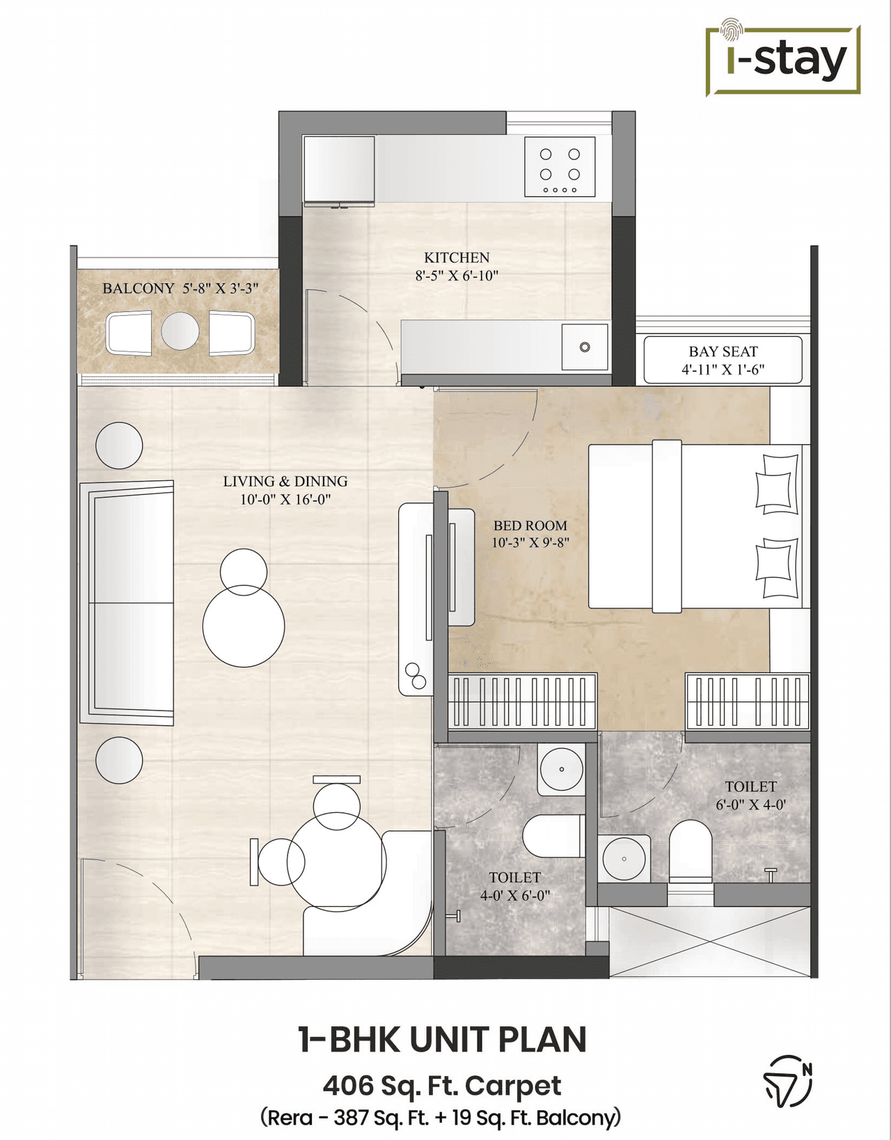 Starwing I Stay Unit plan - 406 sq.ft.