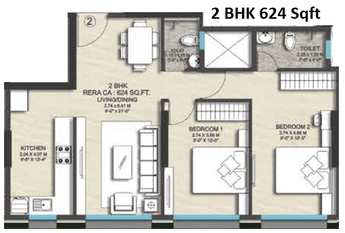 Bhakti Pride Unit plan - 624 sq.ft.
