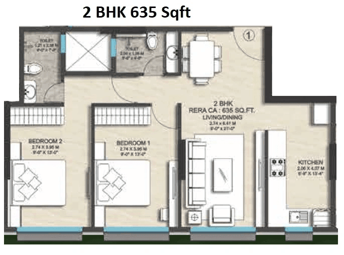 Bhakti Pride Unit plan - 635 sq.ft.