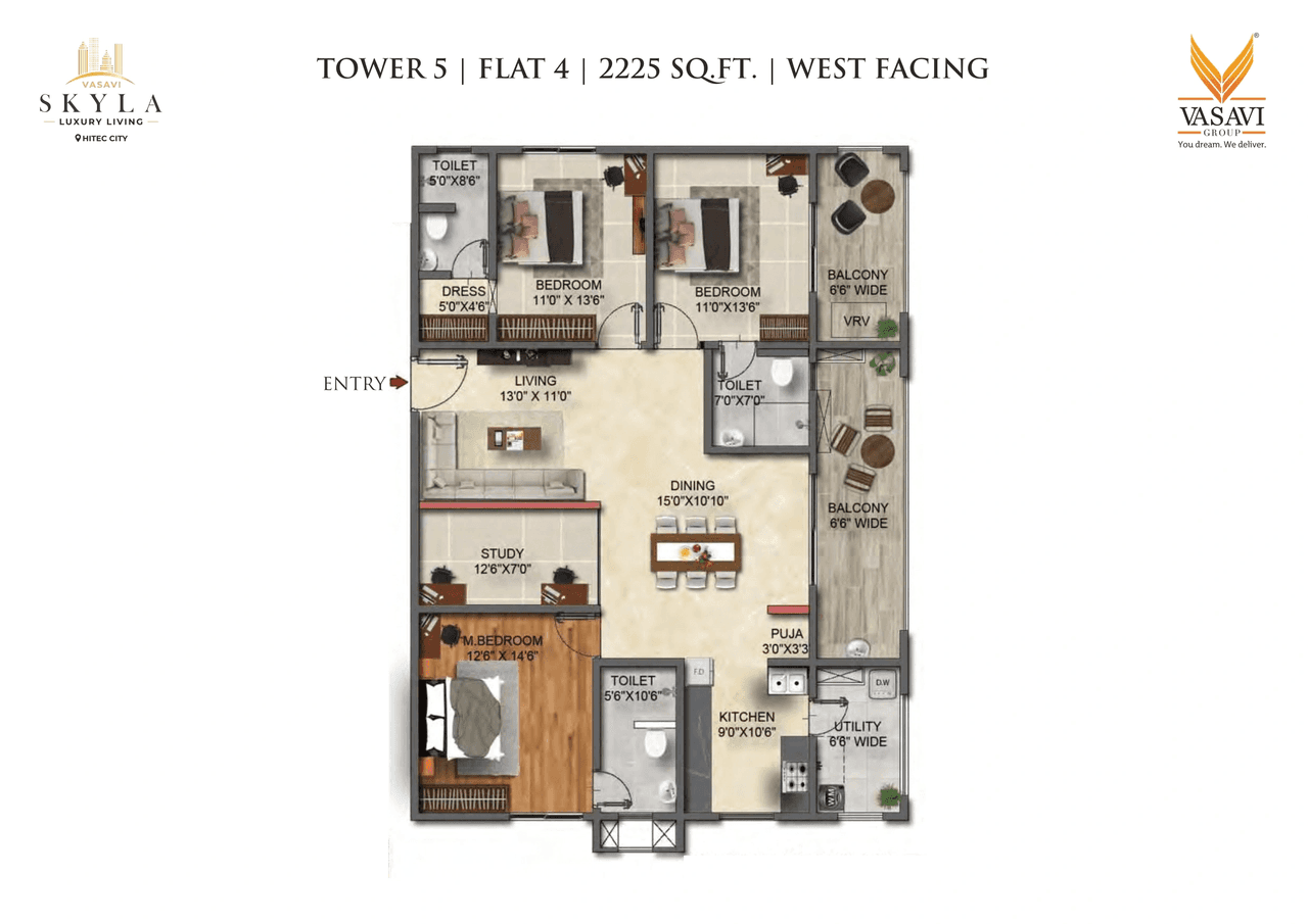 Vasavi Skyla Unit plan - 1268 sq.ft.