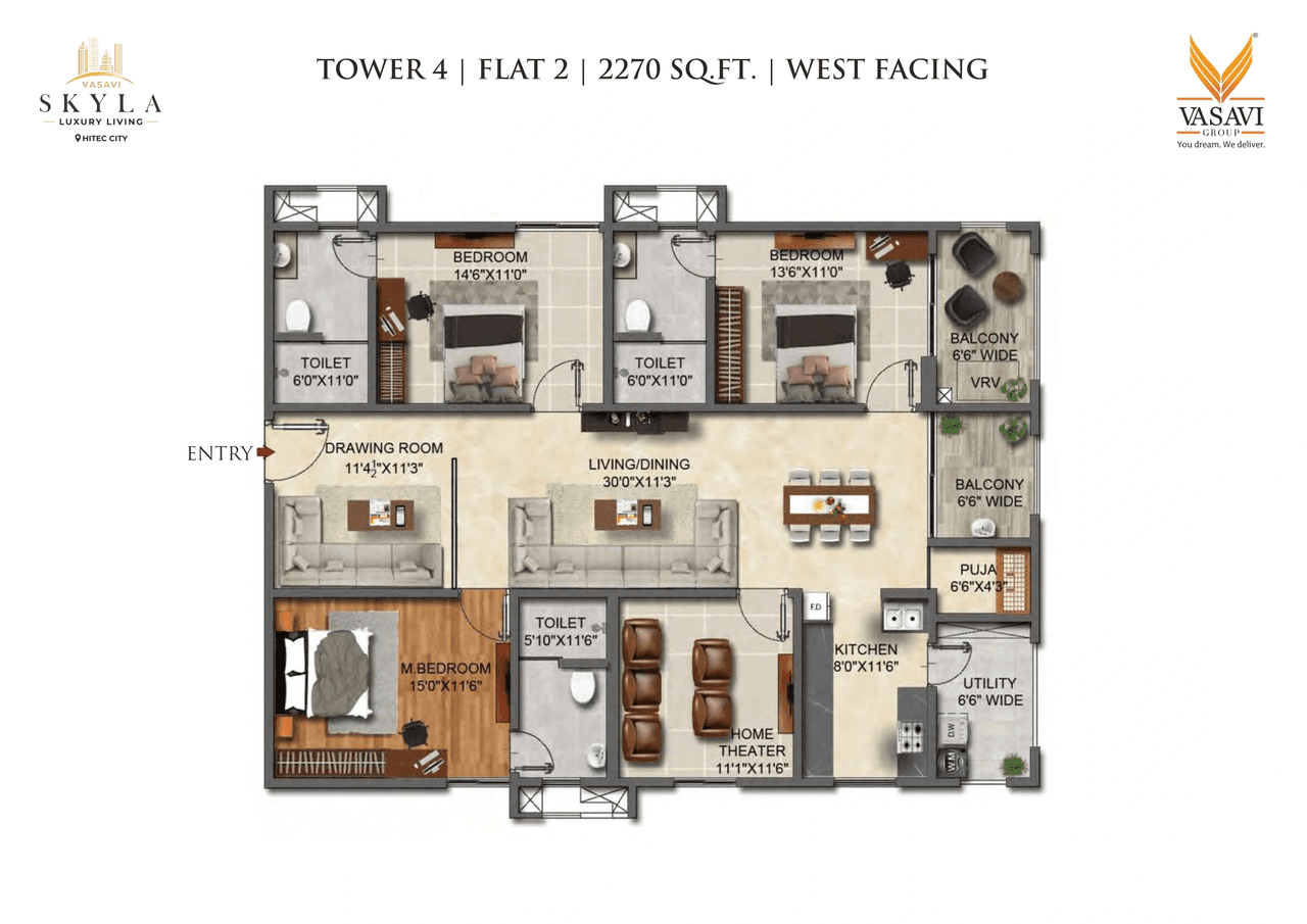 Vasavi Skyla Unit plan - 1388 sq.ft.