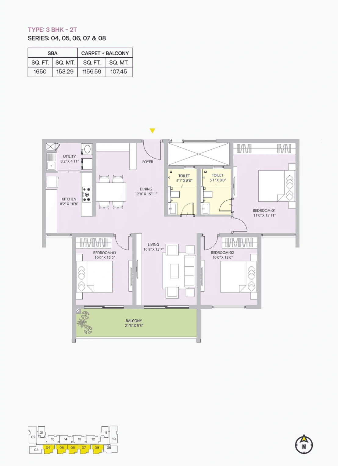 Century Liva Unit plan - 1155 sq.ft.