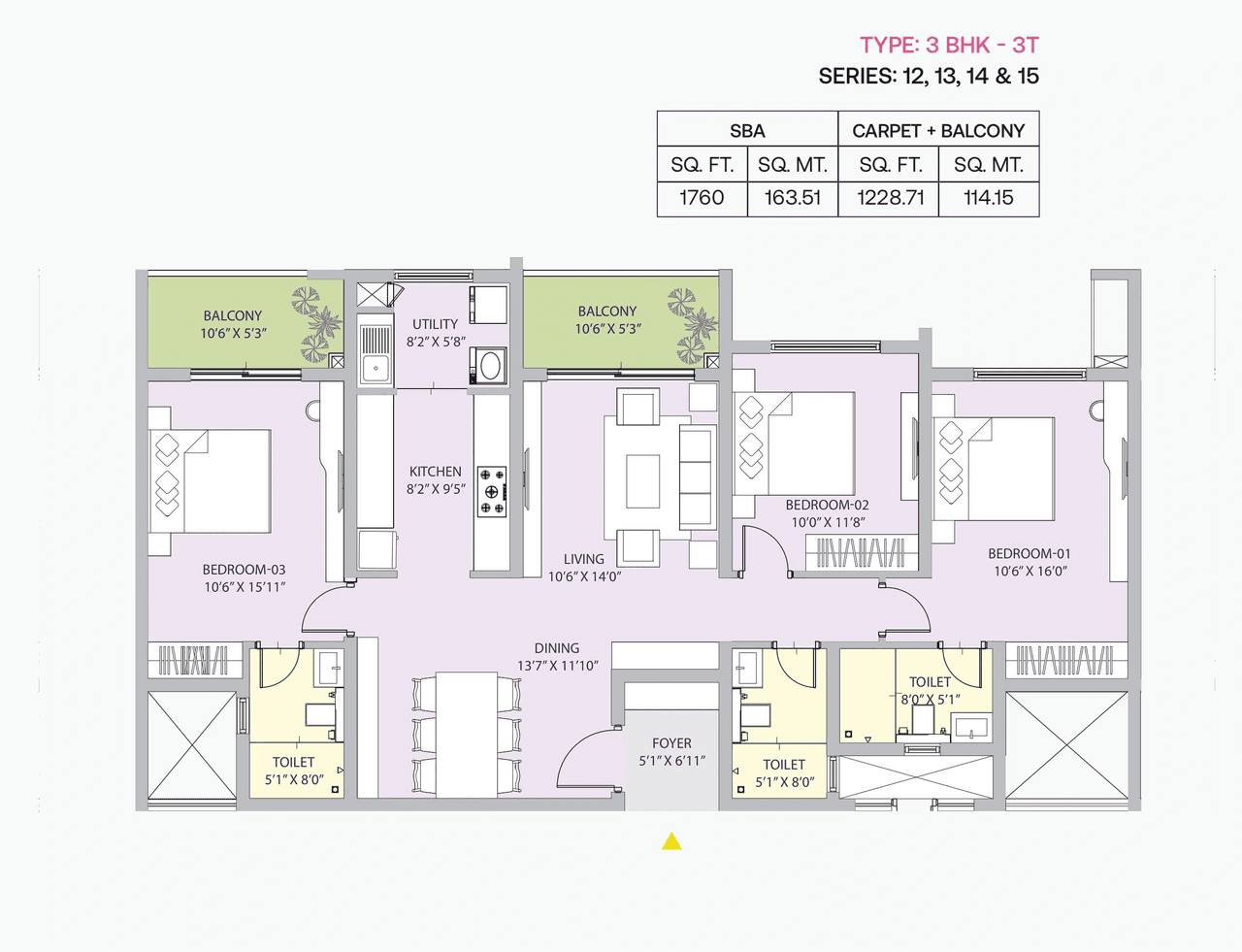Century Liva Unit plan - 1232 sq.ft.
