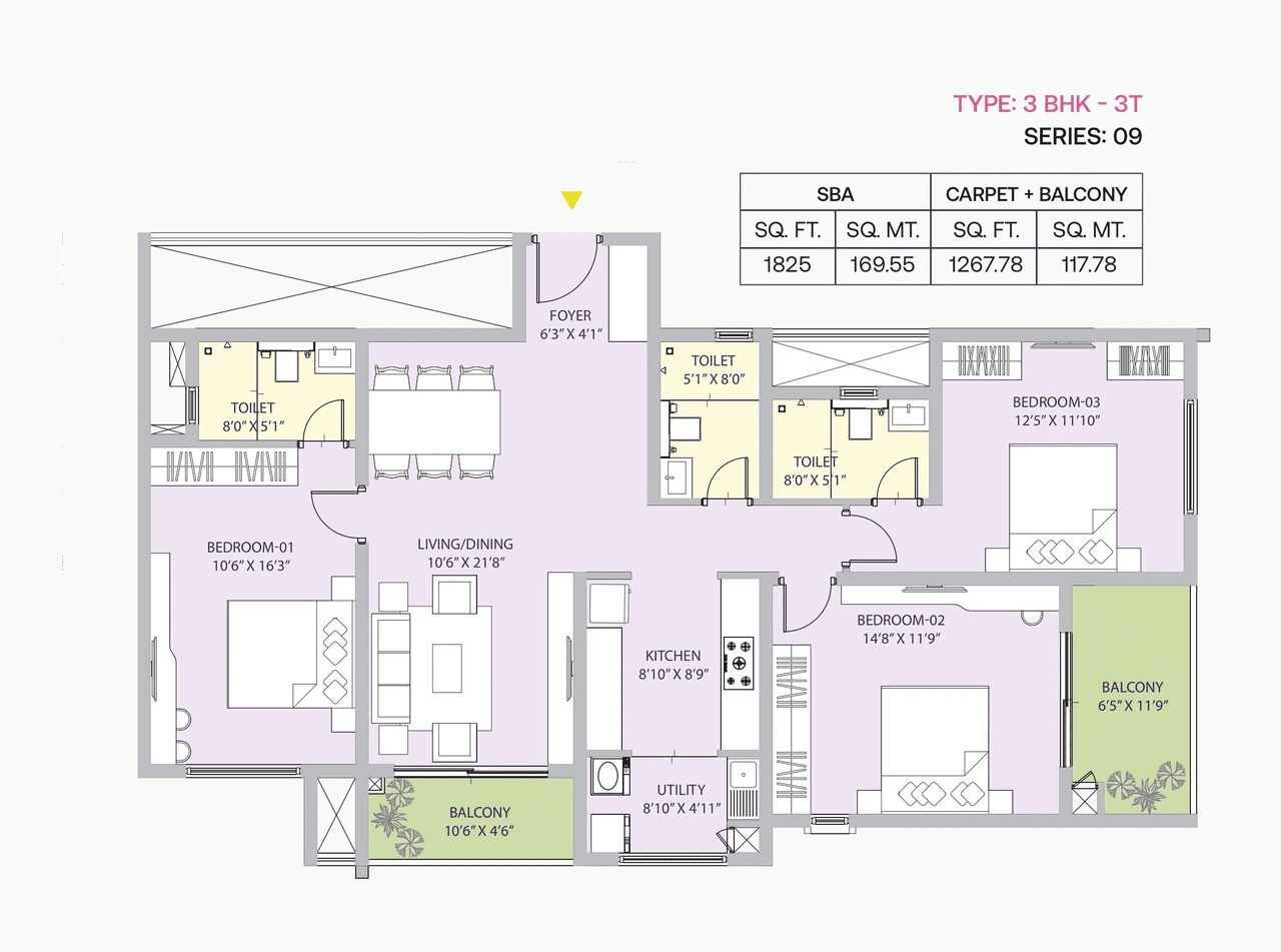 Century Liva Unit plan - 1277 sq.ft.
