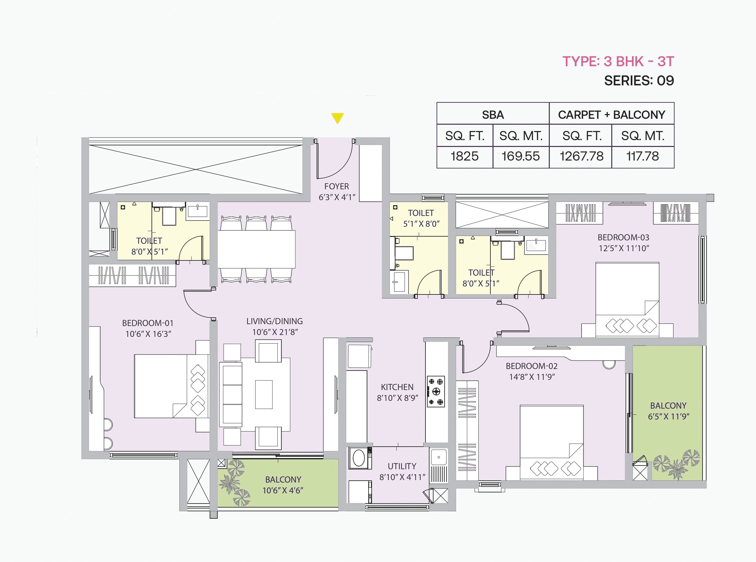 Unit plan - 1277 sq.ft.