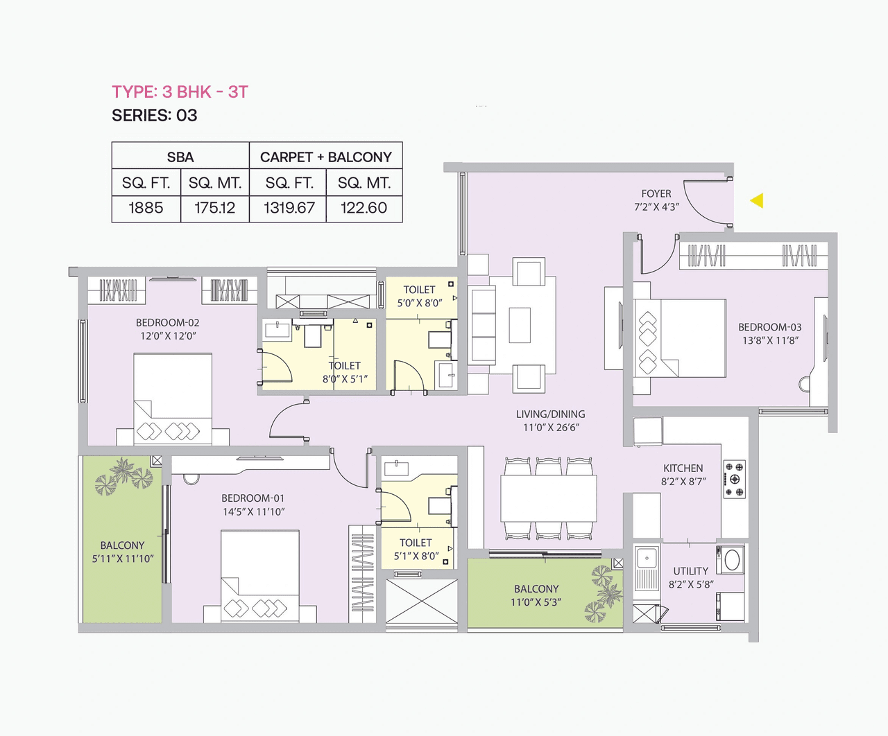 Century Liva Unit plan - 1319 sq.ft.