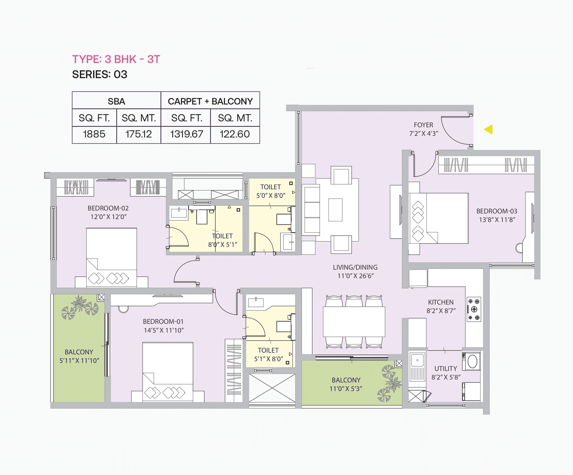 Unit plan - 1319 sq.ft.