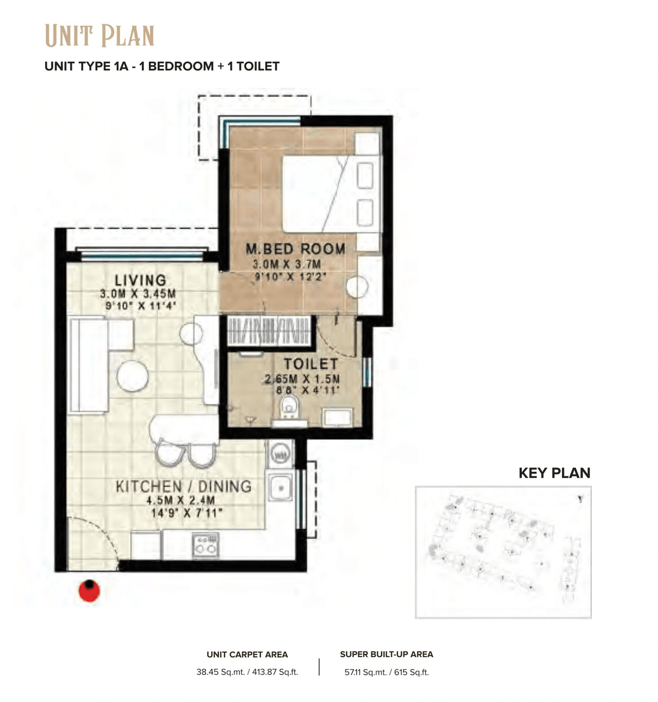 Brigade Horizon Aura Unit plan - 414 sq.ft.