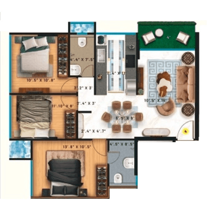Raghav Enclave Unit plan - 865 sq.ft.