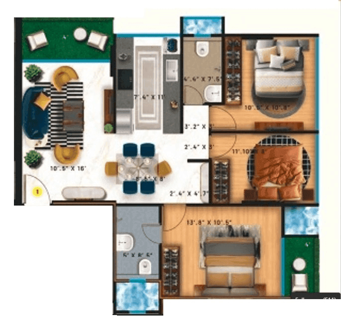 Raghav Enclave Unit plan - 892 sq.ft.