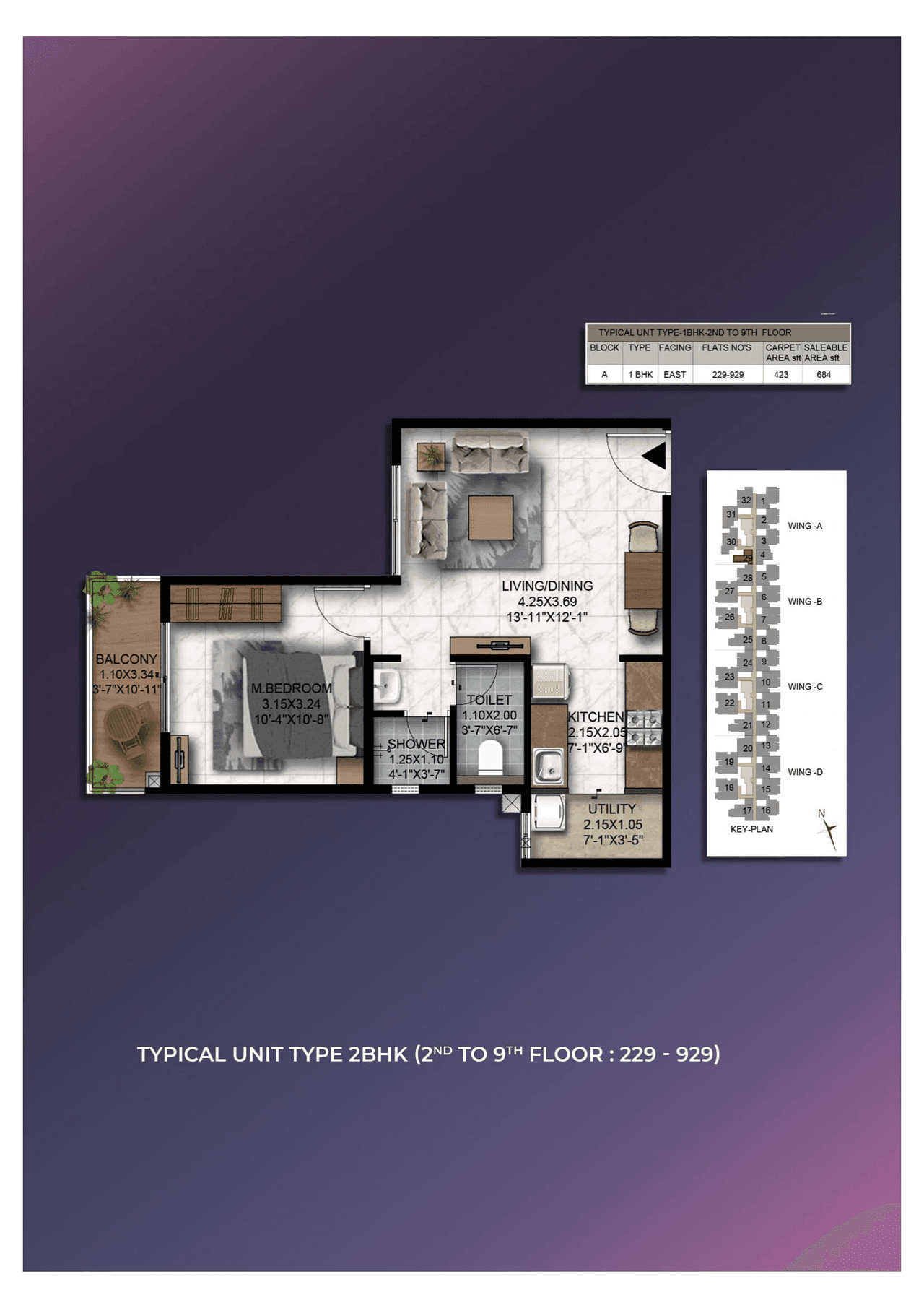 Mahaveer Highlands Unit plan - 423 sq.ft.