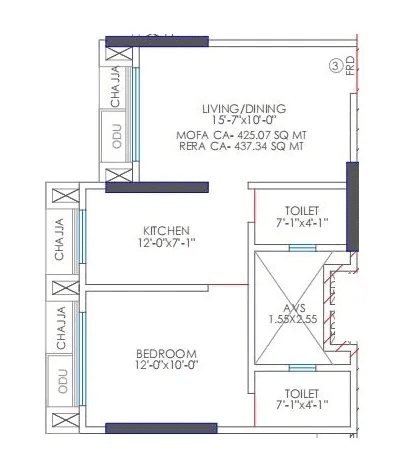 Avyukta Parijat Unit plan - 437 sq.ft.