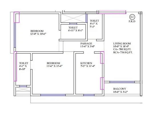 Unit plan - 736 sq.ft.
