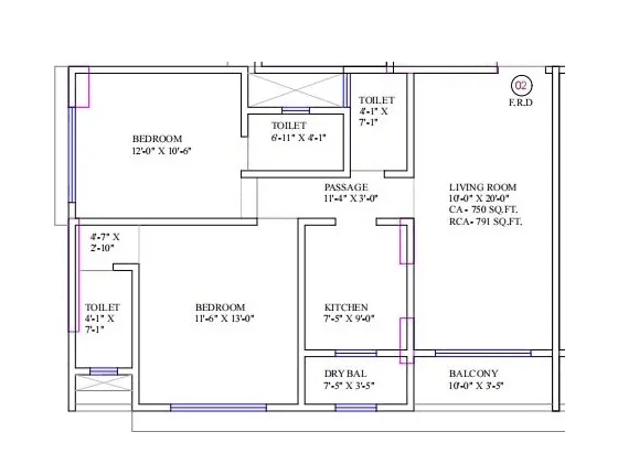 Unit plan - 791 sq.ft.