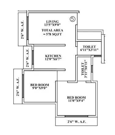 Sanjari Shanta Bhavan Unit plan - 578 sq.ft.