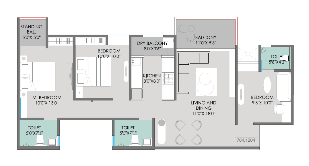 Rajveer Garima Unit plan - 952 sq.ft.
