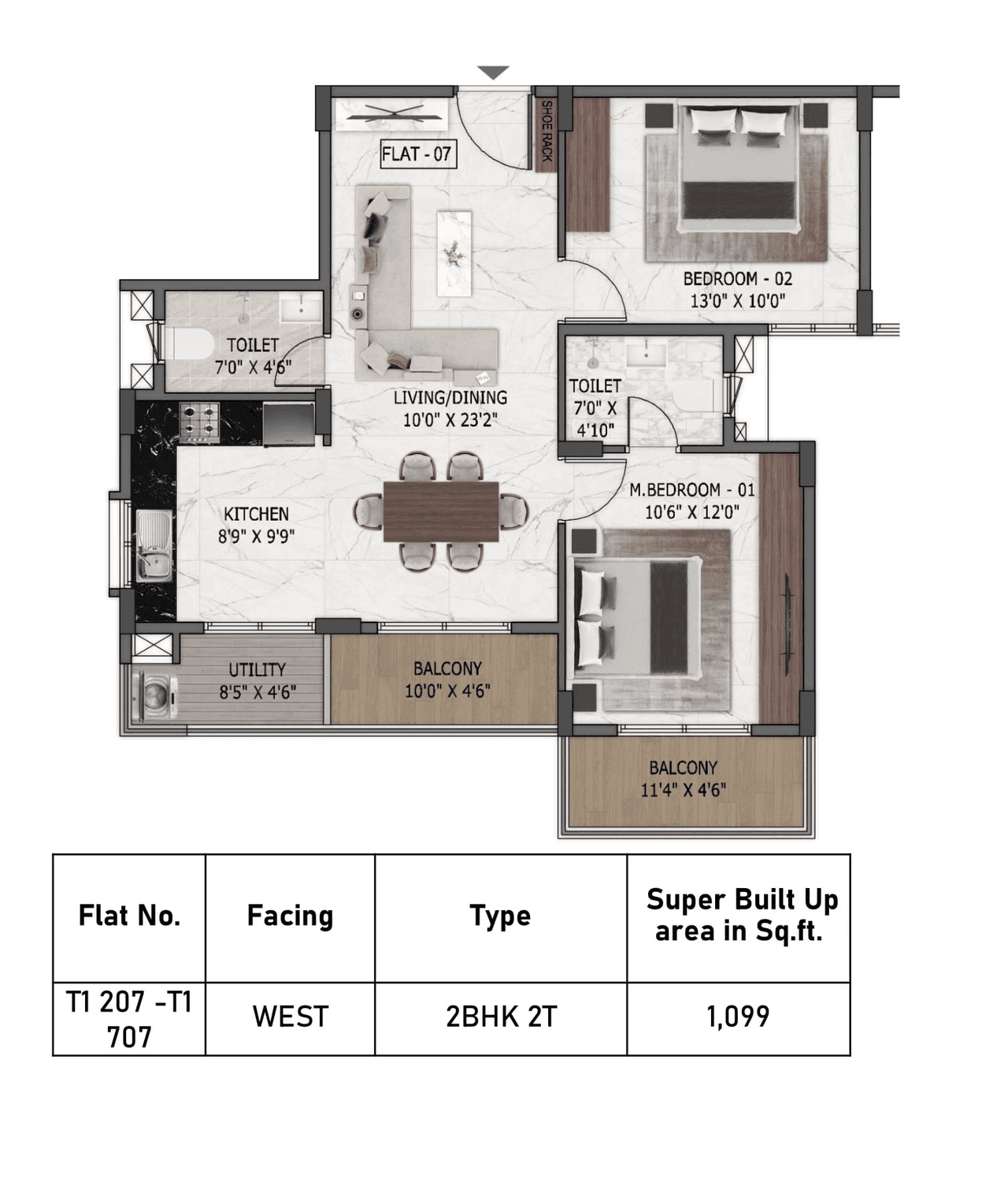 MSR Passion Square Unit plan - 791 sq.ft.