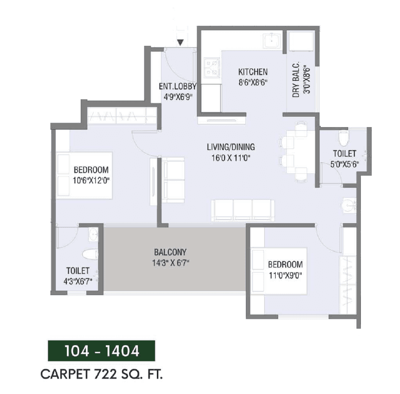 Unit plan - 722 sq.ft.