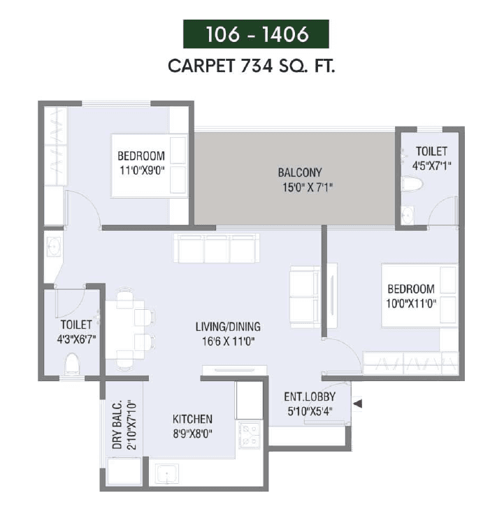 Unit plan - 734 sq.ft.