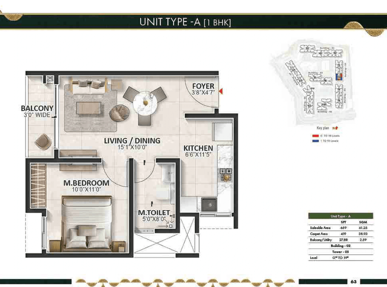 Prestige Evergreen Park Unit plan - 419 sq.ft.