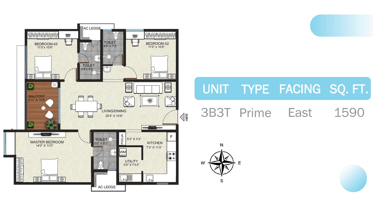 Urbanrise Whisper Of Sky Unit plan - 1113 sq.ft.