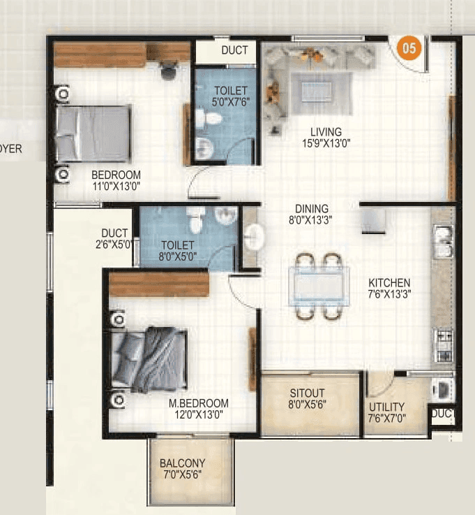 Aryan 1 Celeste Unit plan - 936 sq.ft.