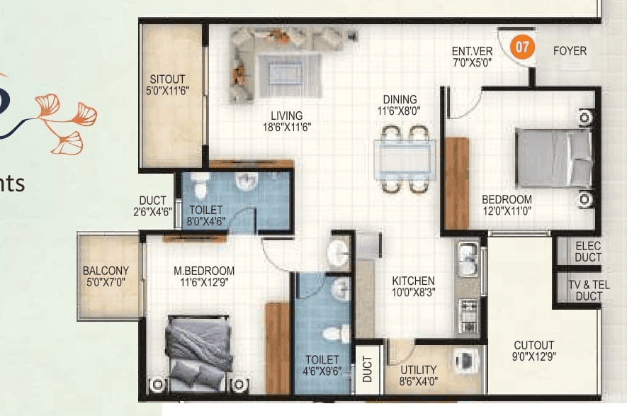 Aryan 1 Celeste Unit plan - 928 sq.ft.