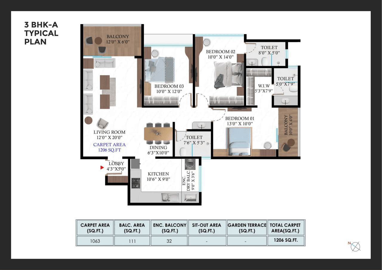Krishna Sai Palladium Unit plan - 1206 sq.ft.