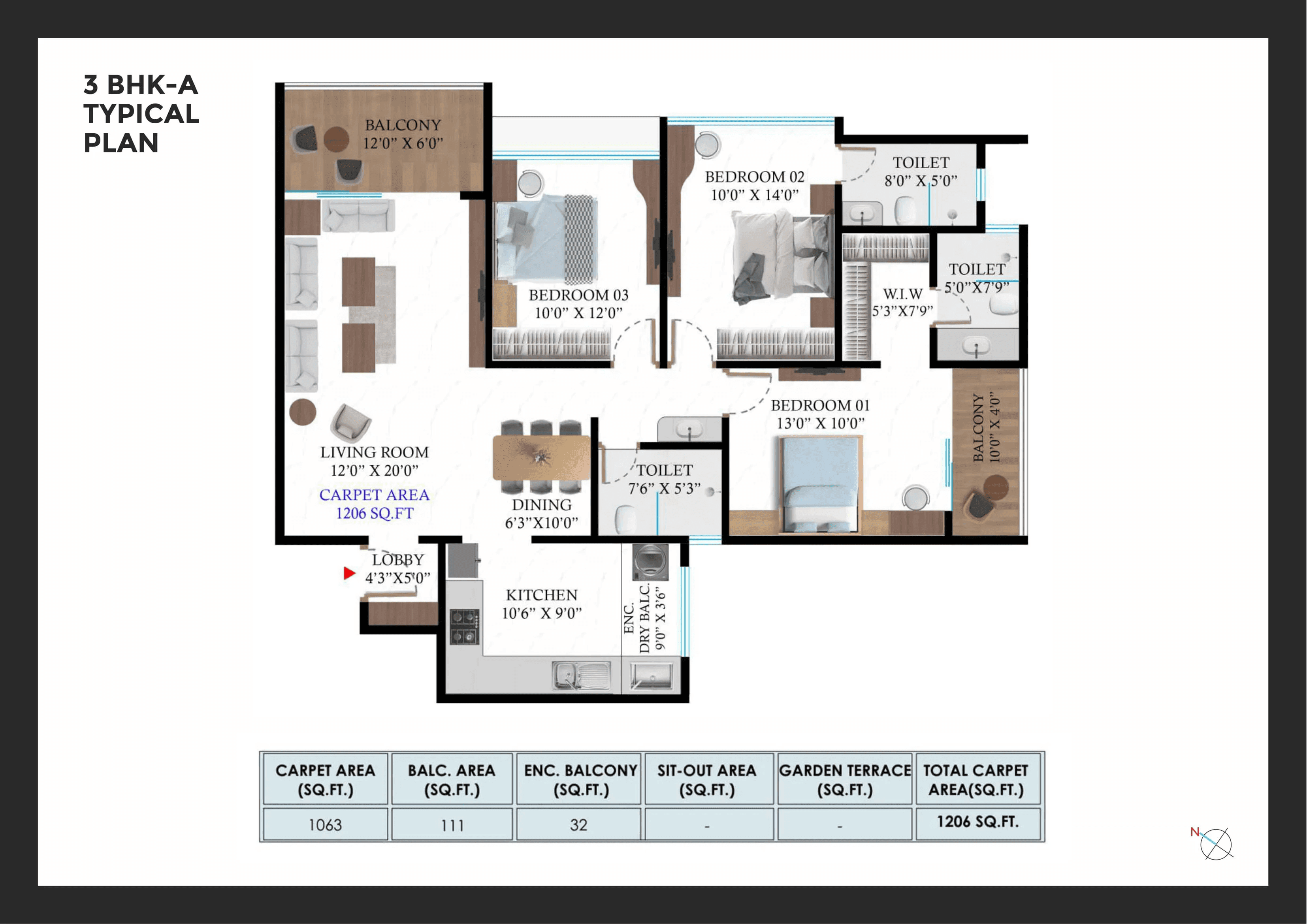 Unit plan - 1206 sq.ft.