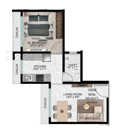 Unit plan - 345 sq.ft.