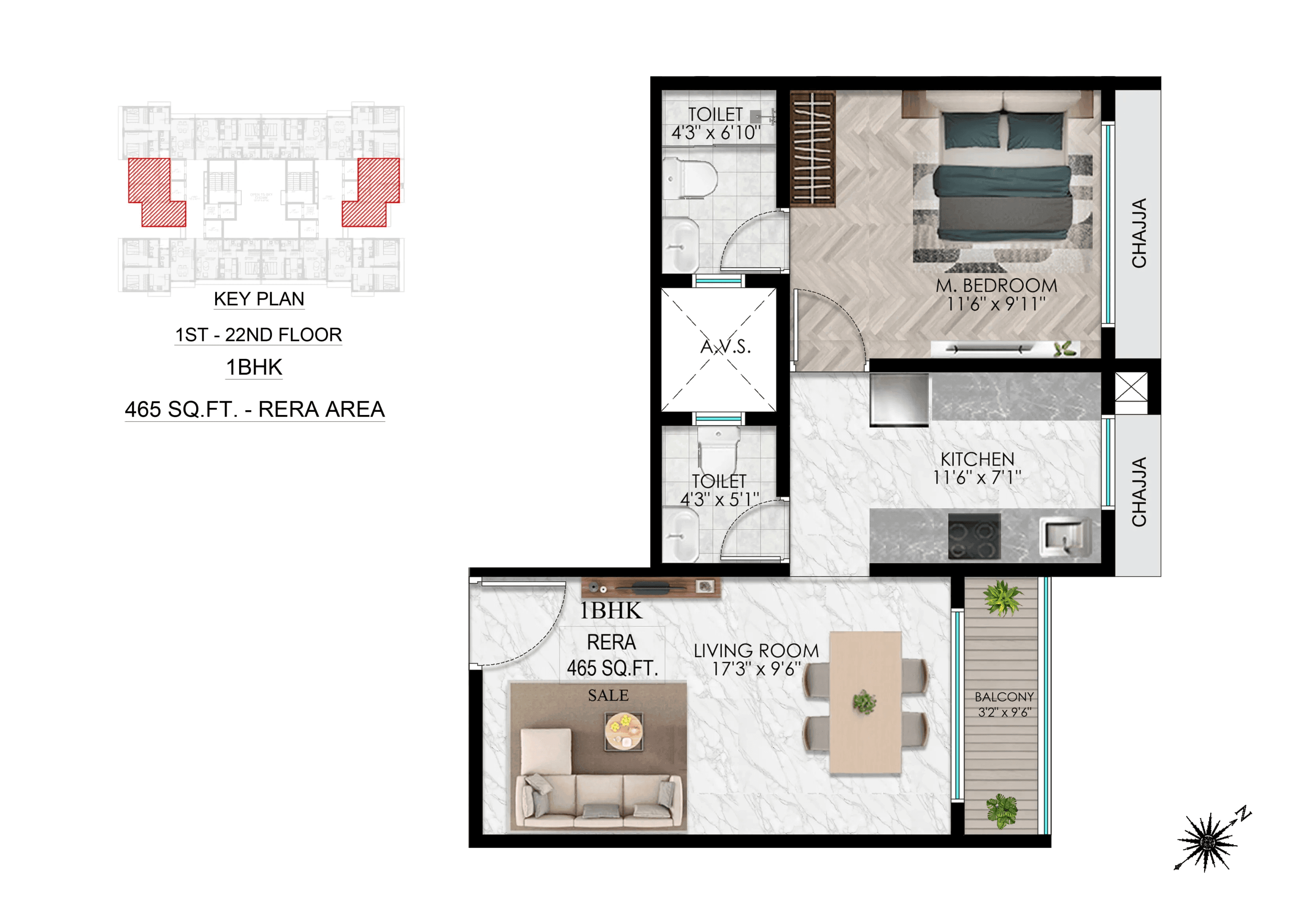 Unit plan - 465 sq.ft.