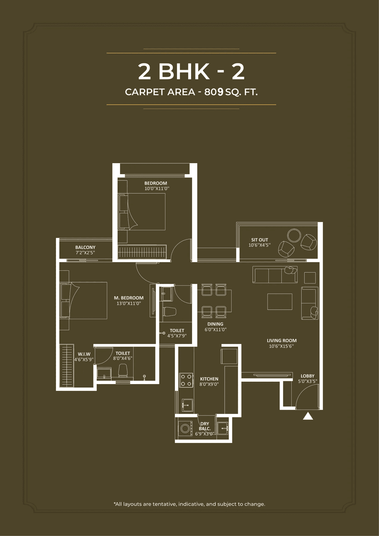 Saheel Downtown Wakad Unit plan - 809 sq.ft.