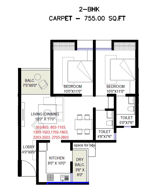 Unit plan - 755 sq.ft.