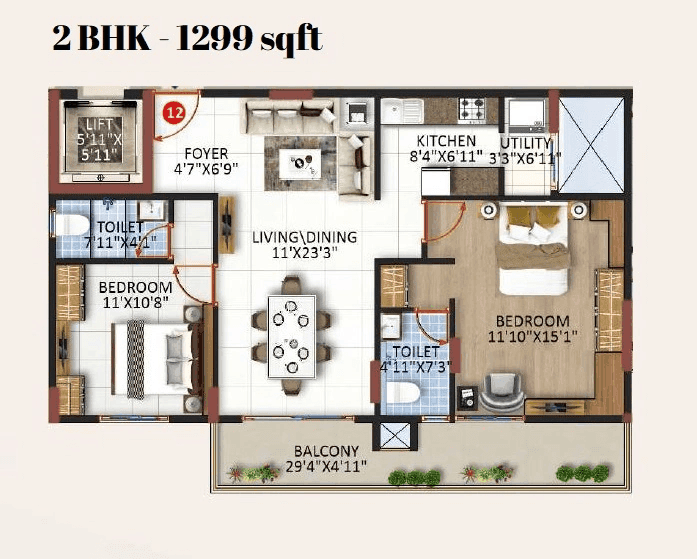 Platinum East Woods Unit plan - 721 sq.ft.
