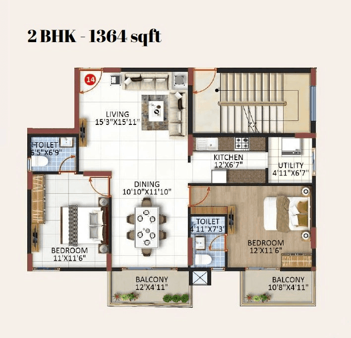 Platinum East Woods Unit plan - 845 sq.ft.